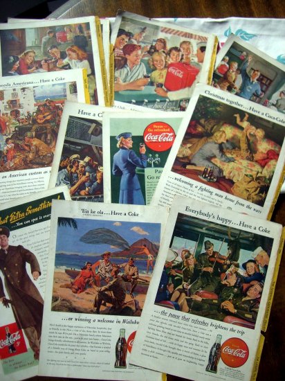 Rare Lot Coca Cola Ads 1940's WWII Military Navy Army