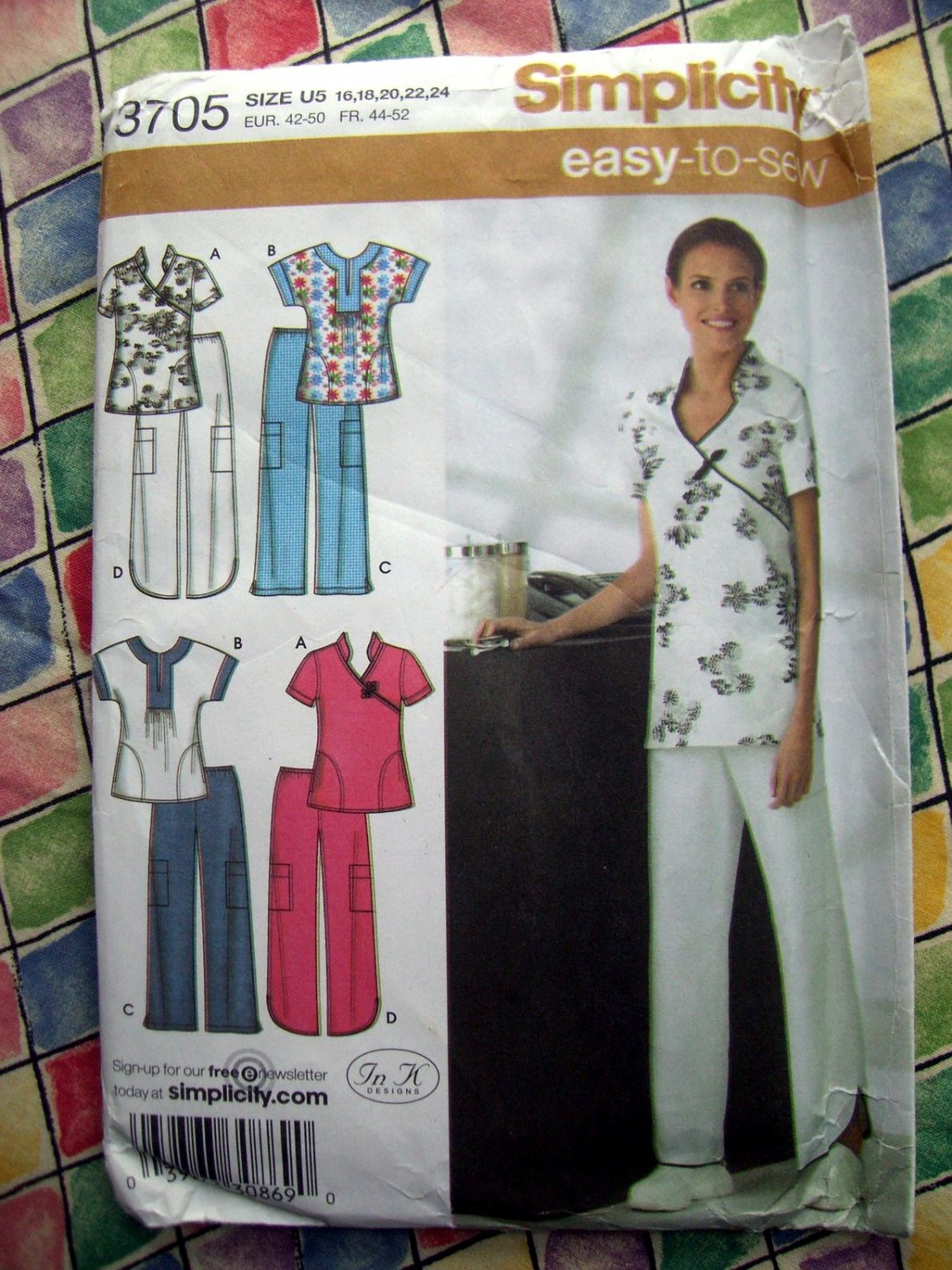 SOLD! Simplicity Pattern # 3705 UNCUT Misses Scrubs Top Pants Size 16 18 20 22 24