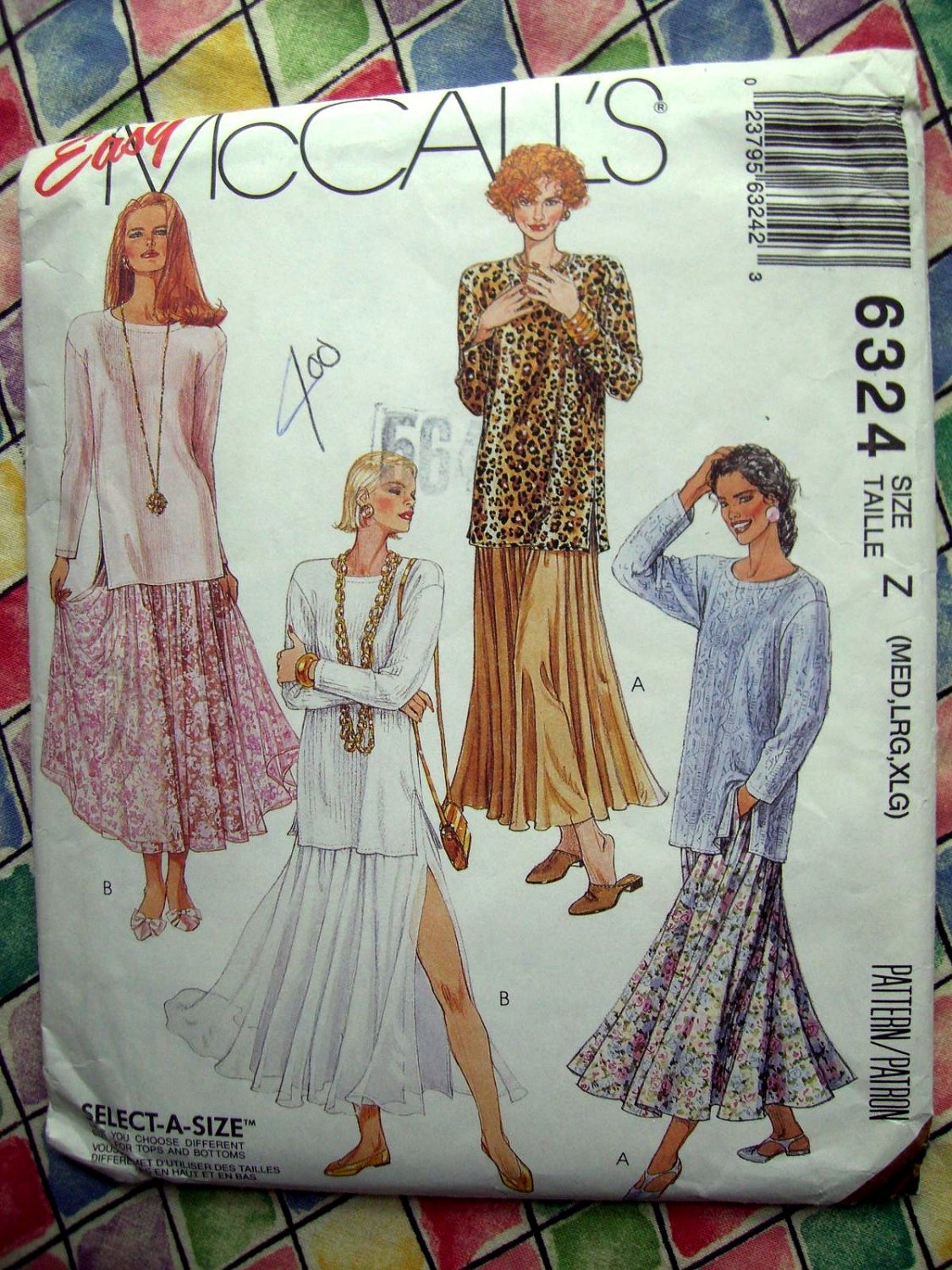 McCalls Pattern # 6324 UNCUT Misses Top Full Skirt Size Medium Large XL