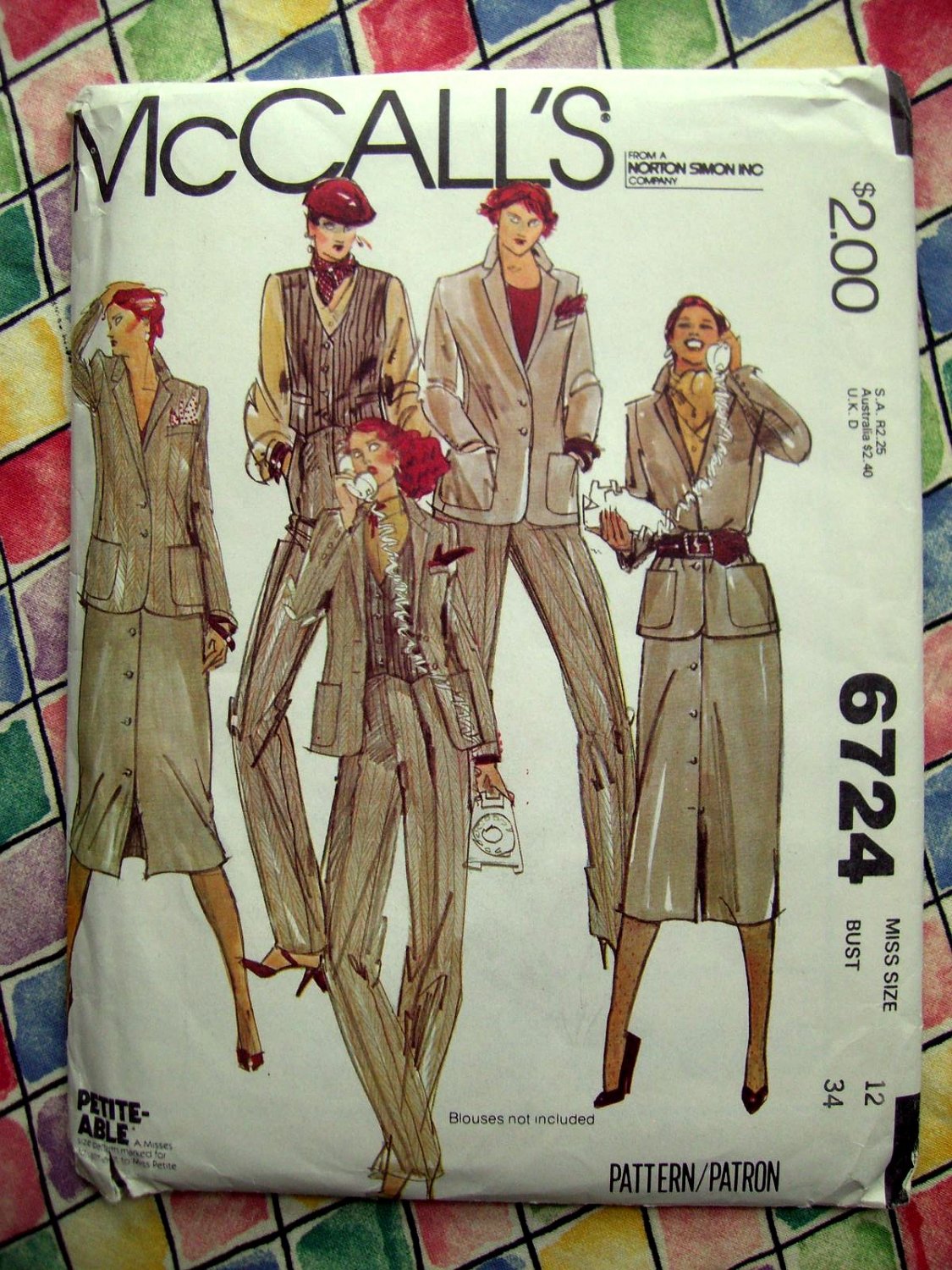 McCalls Pattern # 6724 UNCUT Misses Wardrobe Blazer Skirt Pants Vest Size 12 Vintage 1979