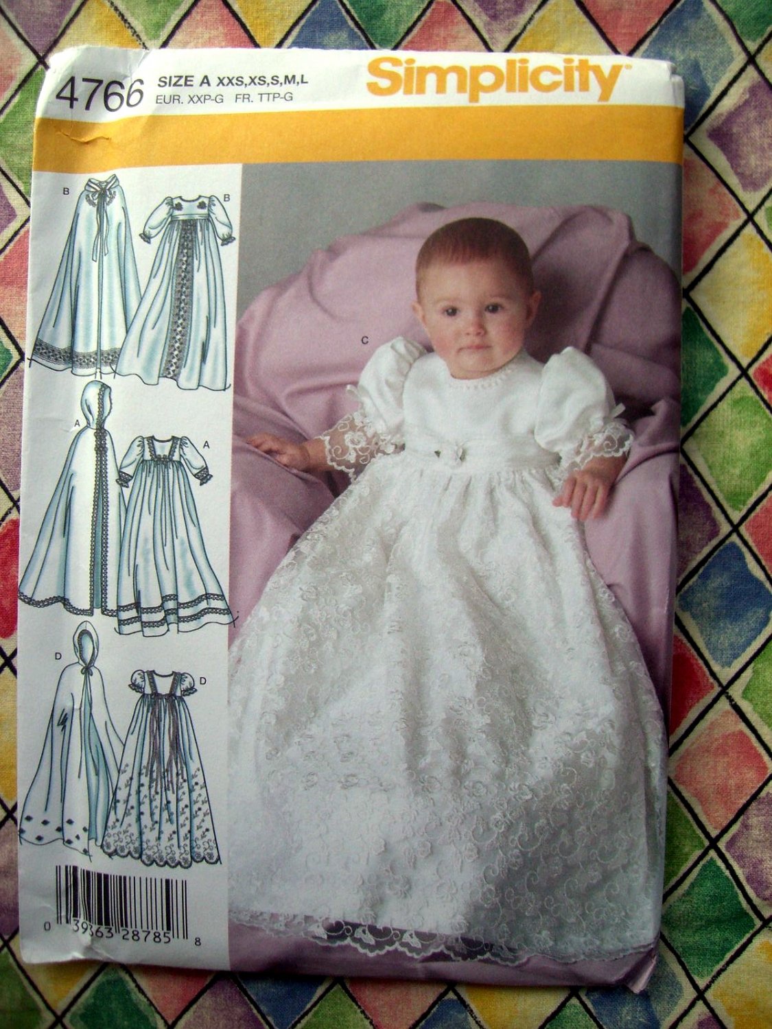 SOLD! Simplicity Pattern # 4766 UNCUT Babys Christening Gown / Dress Cape ALL Sizes XS S M L