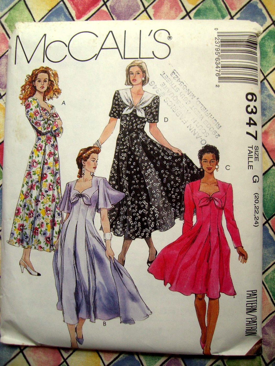 SOLD! McCalls Pattern # 6347 UNCUT Misses Dress Two Lengths Sizee 20 22 24