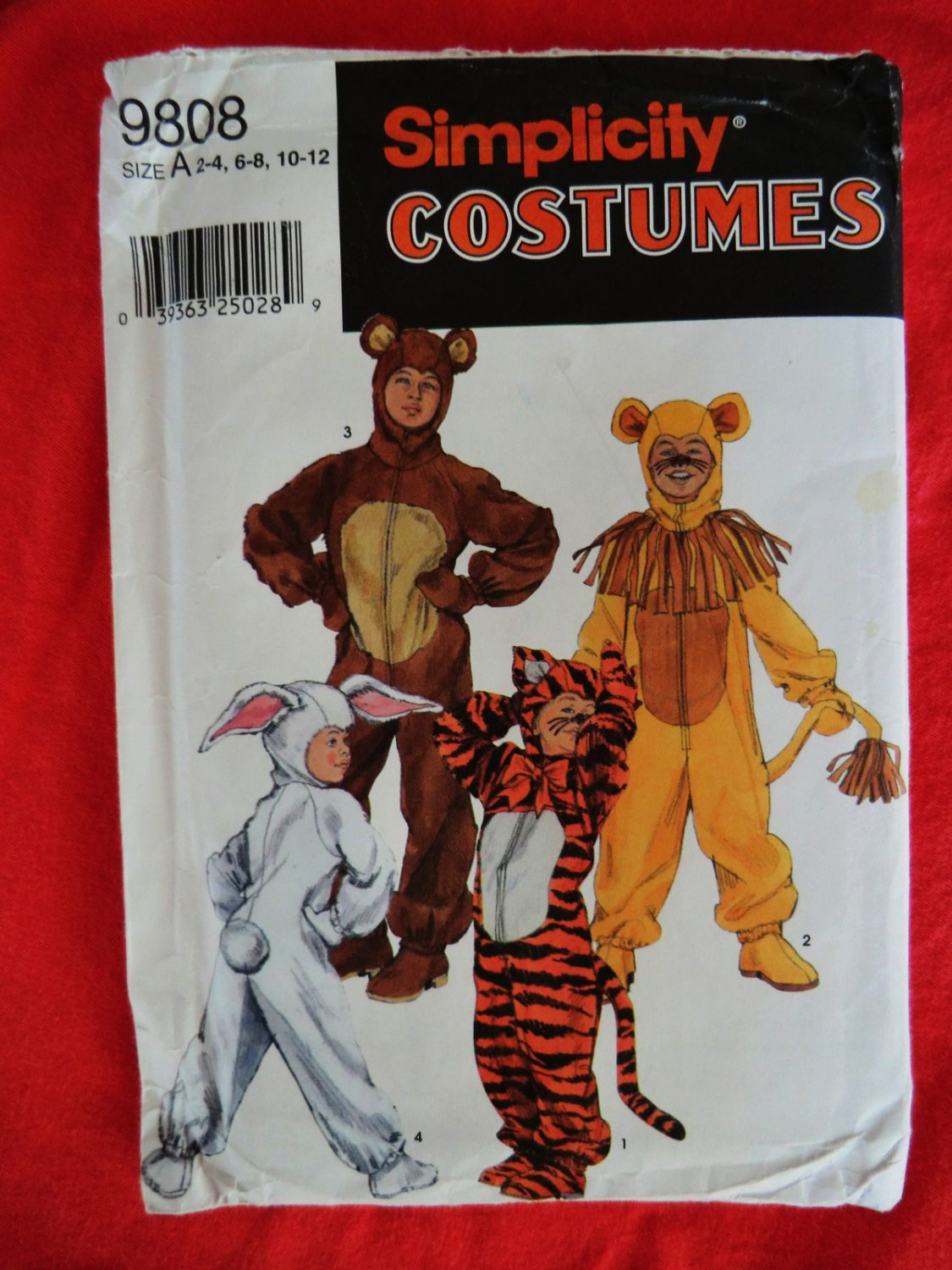 Simplicity Pattern # 9808 UNCUT Bear Tiger Lion Bunny Kids Halloween Costume Size 2 4 6 8 10 12