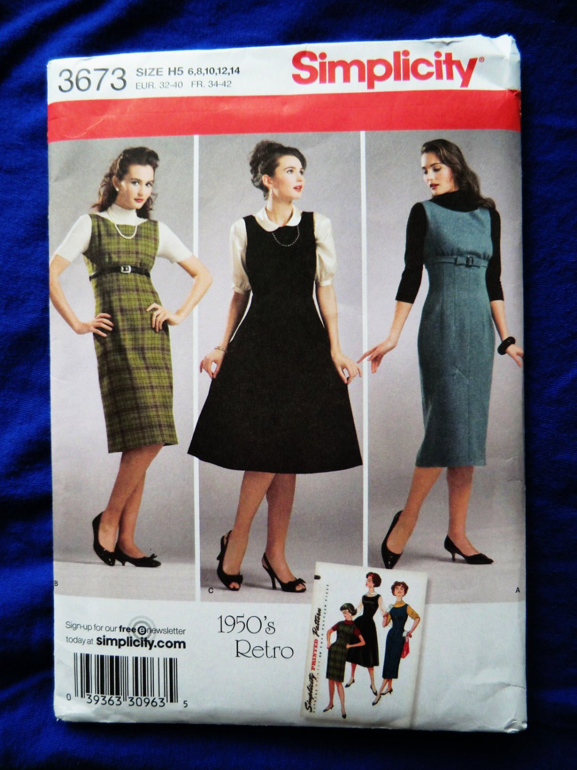 Simplicity Pattern # 3673 UNCUT Misses Retro 1950’s Dress Jumper Size 6 8 10 12 14
