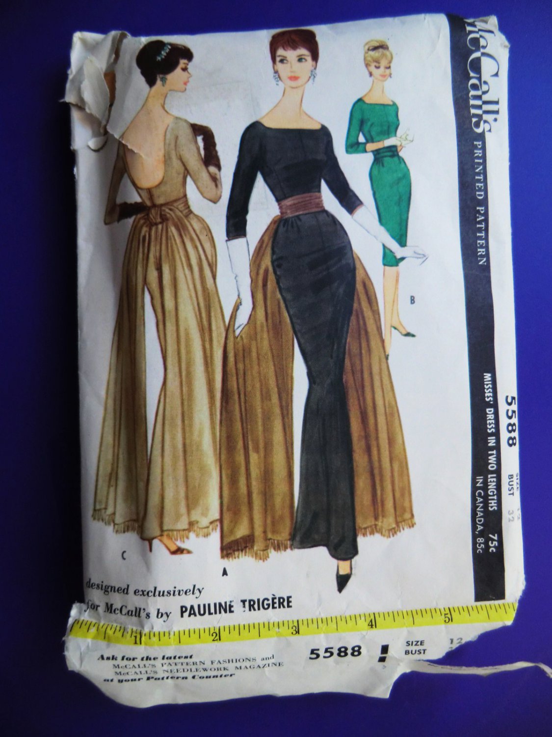SOLD! Rare Vintage McCalls Pattern # 5588 Misses Mad Men Sheath Dress Short or Long Size 12