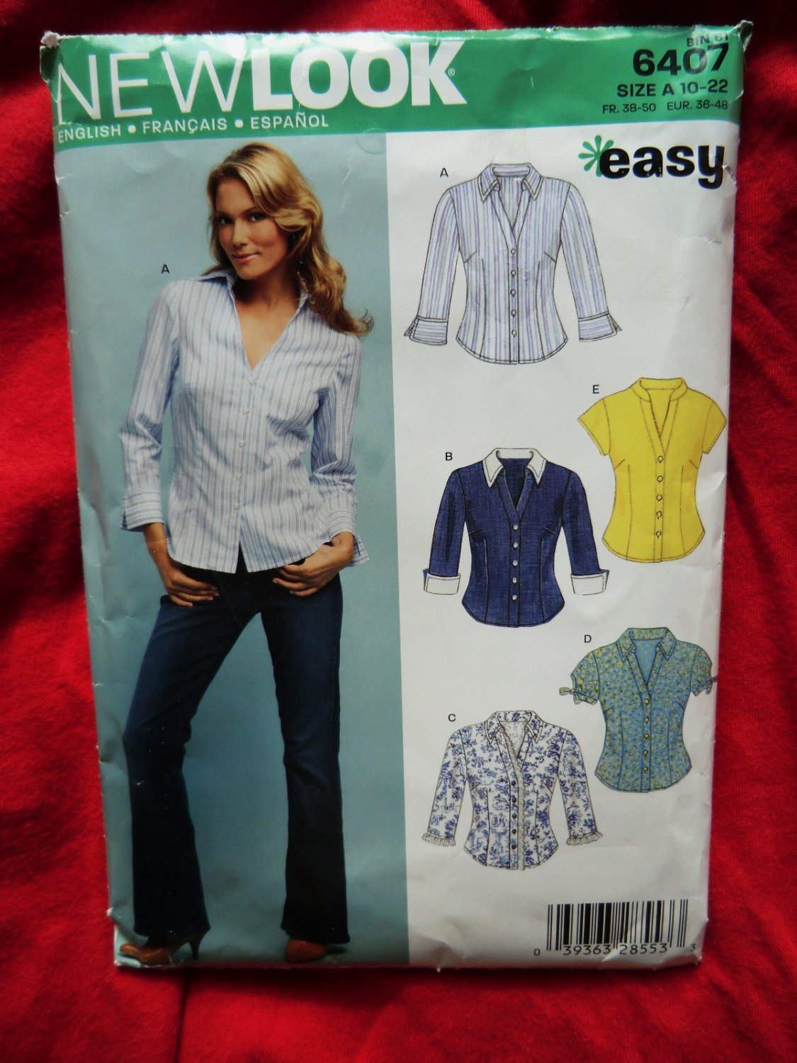 New Look Sewing Pattern # 6407 UNCUT Misses Blouse Size 10 12 14 16 18 20