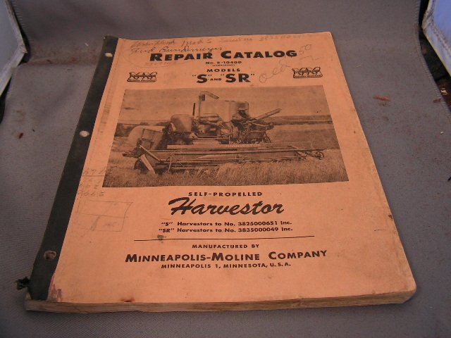 Minneapolis-Moline Repair Catalog Models S and SR Combines.