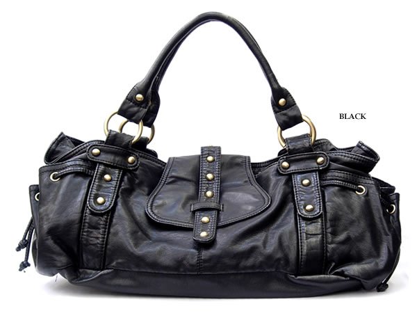 handbag-washed leather like hobo in black