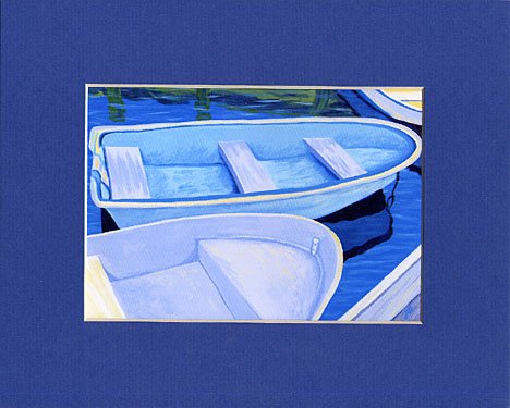 CAPE COD Blue Rowboats Matted Print, Skiffs, Seascape, Renee Rutana
