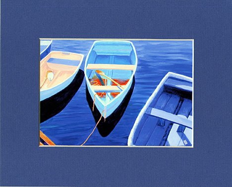CAPE COD Rowboats, Matted Print, Skiffs Seascape Dinghy, Renee Rutana