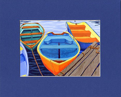 CAPE COD Orange Rowboats Matted Print, Skiffs, Seascape, Renee Rutana