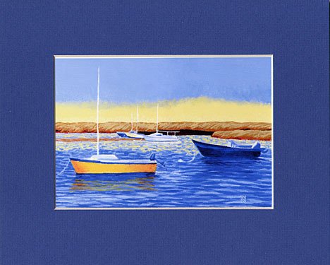 CAPE COD Boats Seascape Beach Matted Print Renee Rutana