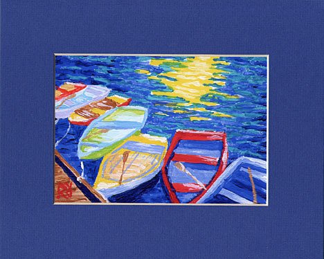 CAPE COD Rowboats, Matted Print, Skiff Seascape Dinghy, Renee Rutana