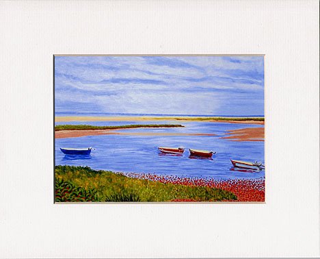CAPE COD Seascape Boats on Beach Matted Print Renee Rutana