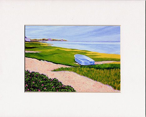 CAPE COD Sea CHATHAM Painting BOAT Matted Print, Renee Rutana