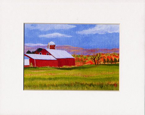 New England Autumn Farm Landscape, Barn Matted Print, Renee Rutana