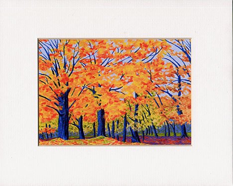 VERMONT Trees Landscape FALL Leaves Matted Print, Renee Rutana