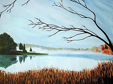 CONNECTICUT ART Original Painting Crystal Lake, 18 x 24, Renee Rutana