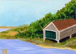 ACEO Original Cape Cod Boat House Painting, Renee Rutana