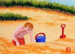 ACEO Original Cape Cod Orleans Beach Sand Painting, Renee Rutana