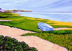 ACEO Print of Original Cape Cod Boat Beach Painting, Renee Rutana