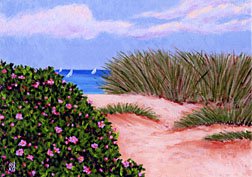 ACEO Print of Original Cape Cod Dune & Beach Roses Painting