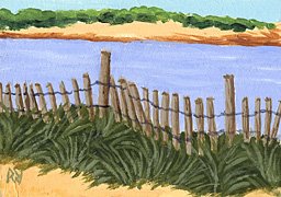ACEO Print of Original Newport RI, Dune Beach Painting, Renee Rutana