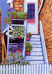 ACEO Print of Original Rockport Floral Stairs Painting, Renee Rutana