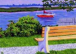 ACEO Print of Original Cape Cod Boat Bass River Painting, Renee Rutana