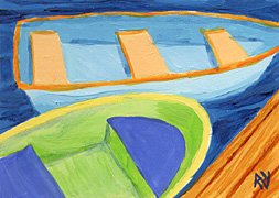 ACEO Print of Original Cape Cod Rowboat Skiff Painting, Renee Rutana