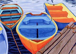 ACEO Print of Original Rowboats Painting, Renee Rutana