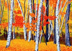 ACEO Print of Original Vermont FALL Birch Trees Painting, Renee Rutana