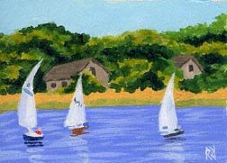 ACEO PRINT of Original Cape Cod, Sail Boat Painting, Beach Art, Renee Rutana