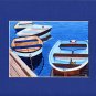 CAPE COD Blue & Brown Rowboats Matted Print, Skiffs, Seascape, Renee Rutana