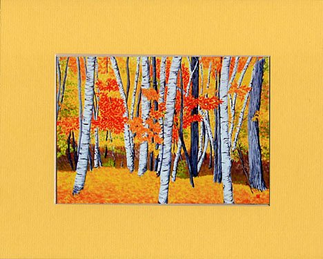 VERMONT Birch Landscape Autumn Leaves FALL Matted Print, Renee Rutana