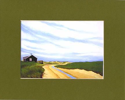 CAPE COD SANDY NECK Painting Fishermen's Shack Matted Print, Renee Rutana