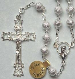 Solid Sterling textured bead rosary