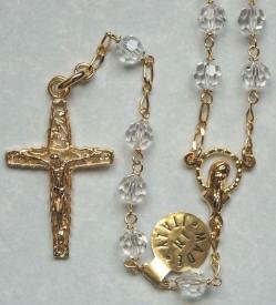 Gold over sterling silver rosary with clear Swarovski crystal beads