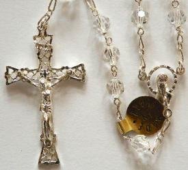 Sterling silver rosary with clear Swarovski beads