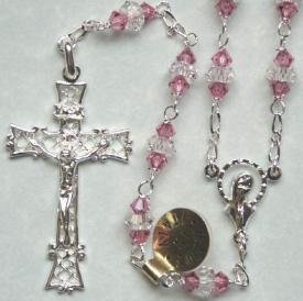 Sterling silver rosarie with rose and clear Swarovski crystal beads