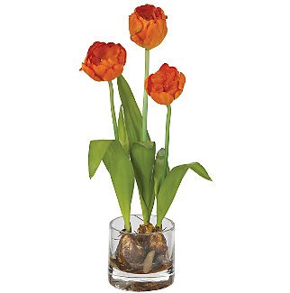 Tulips w/Round Vase Silk Flower Arrangement