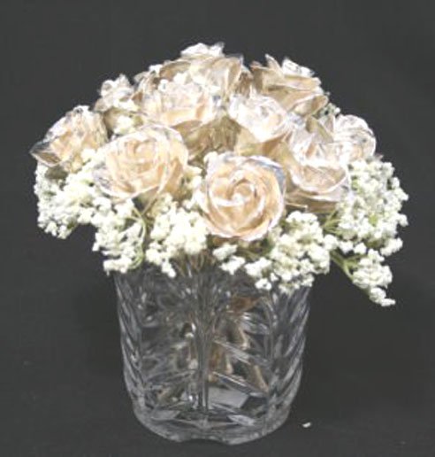 One Dozen 8" All Silver Roses with Vase