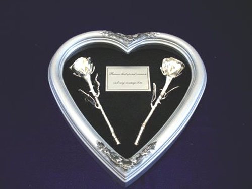 Silver Heart with Two 8" Silver Roses