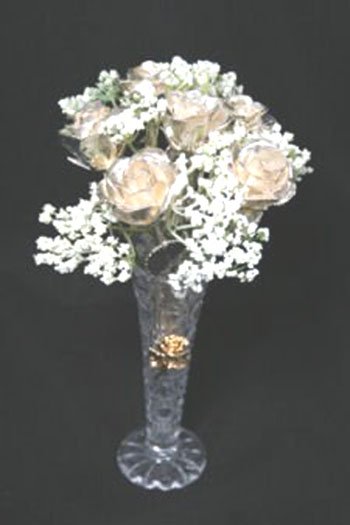 Six 8" All Silver Roses with Vase