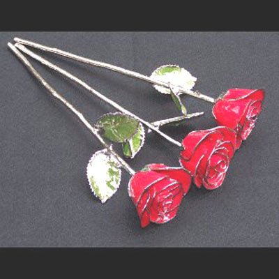 Trio of Silver/Red Roses