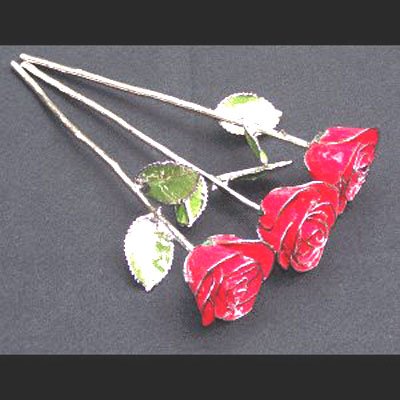 Trio of Platinum/Red Roses