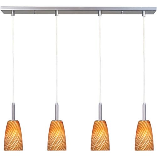 Carte Satin Nickel Four-Light LED Mini Pendant with Amber Ripple Glass