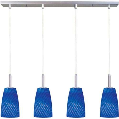 Carte Satin Nickel Four-Light LED Mini Pendant with Blue Ripple Glass