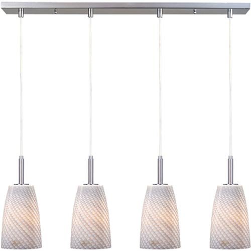 Carte Satin Nickel Four-Light LED Mini Pendant with Grey Ripple Glass