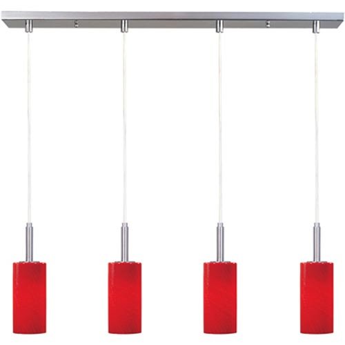 ET2 Contemporary Lighting - 5" Carte 4-Light Pendant in Satin Nickel with Red Ripple Glass